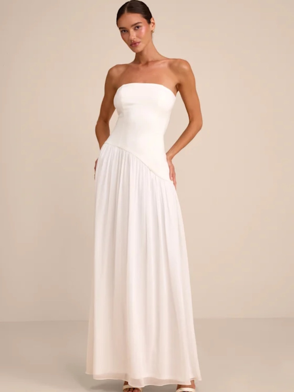 Strapless White Maxi Dress - Elegant Evening Gown
